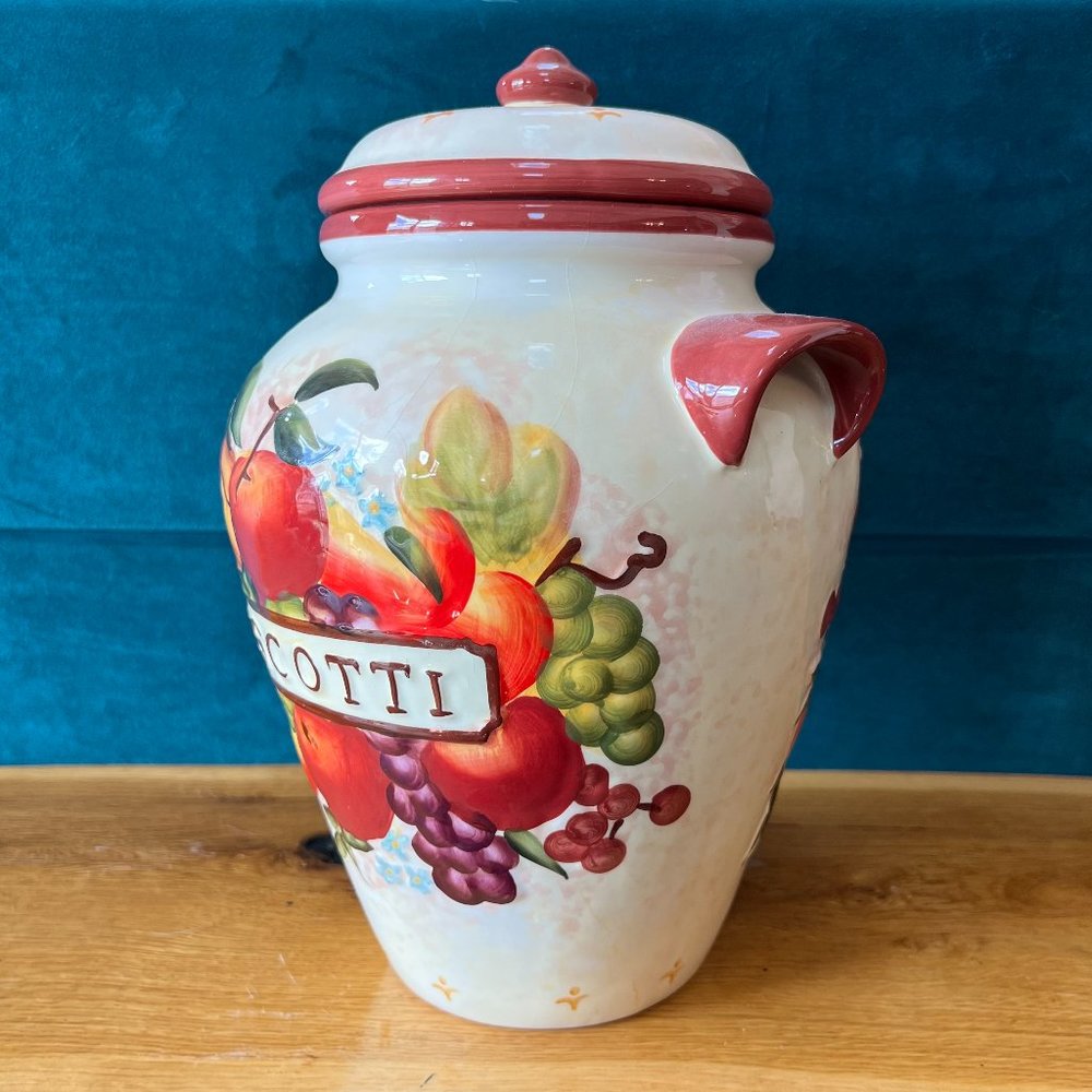 Tuscan Handmade and Hand Painted Ceramic Italian Biscotti Cookie Jar - Picture 6 of 14